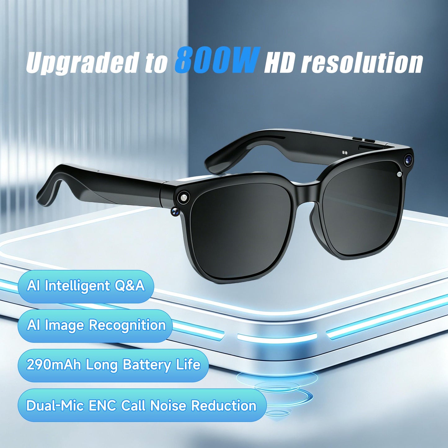 Smart Camera Glasses with Bluetooth Audio, Hands-Free Photo and Video Capture Wearable for Travel, Outdoor and Daily Use, Includes Translation Feature Support, Compatible with Iphone & Android
